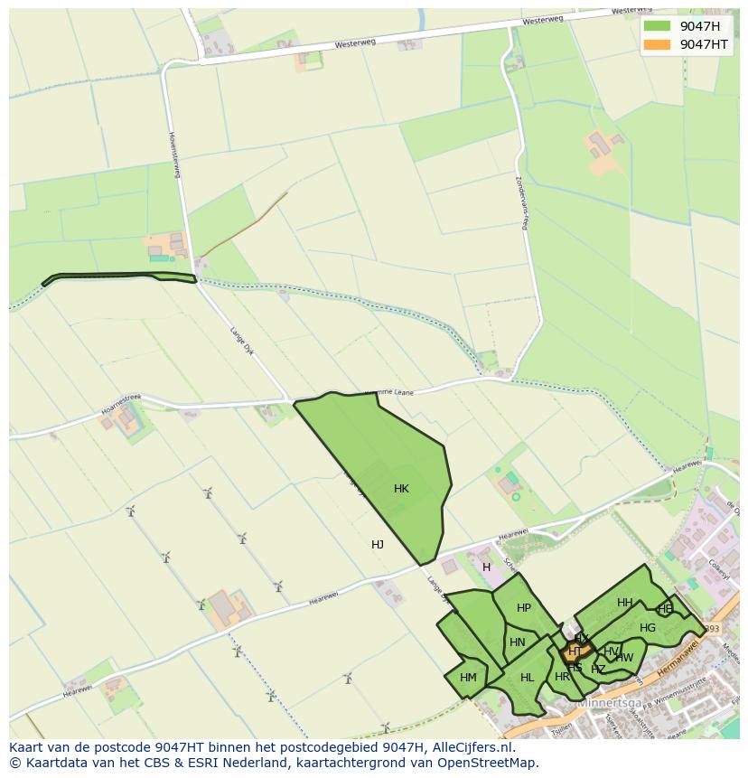 Afbeelding van het postcodegebied 9047 HT op de kaart.