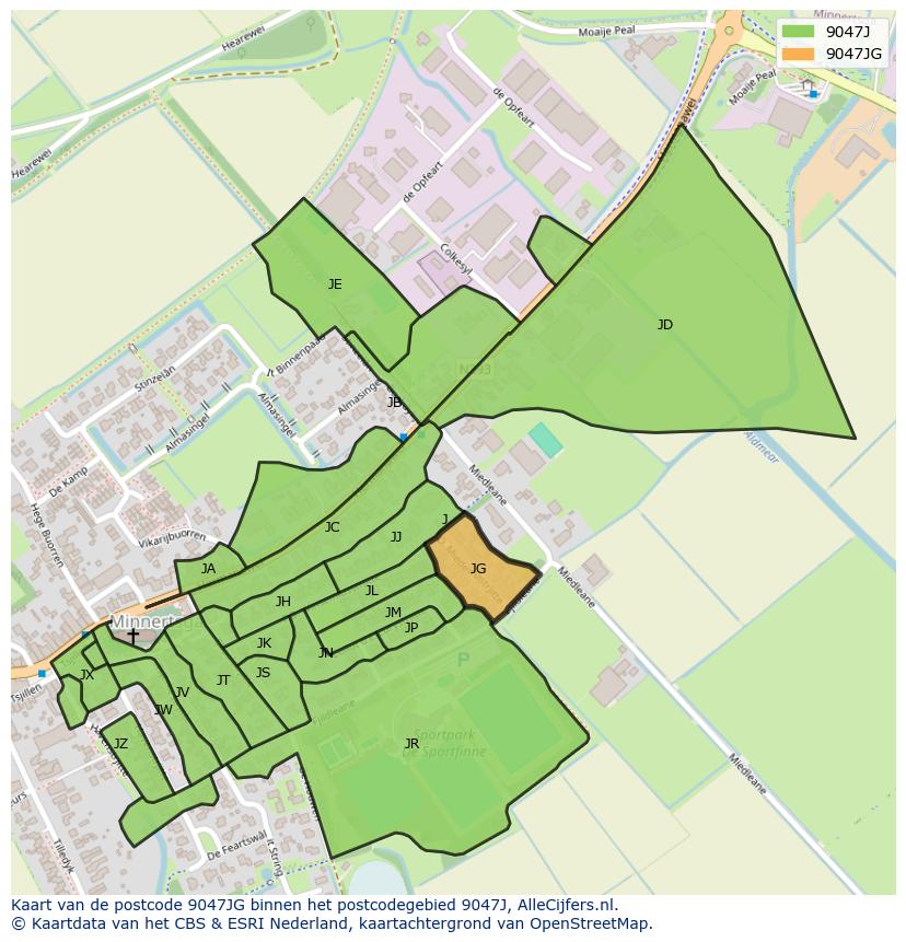 Afbeelding van het postcodegebied 9047 JG op de kaart.