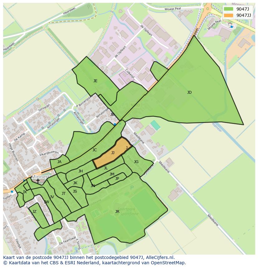 Afbeelding van het postcodegebied 9047 JJ op de kaart.