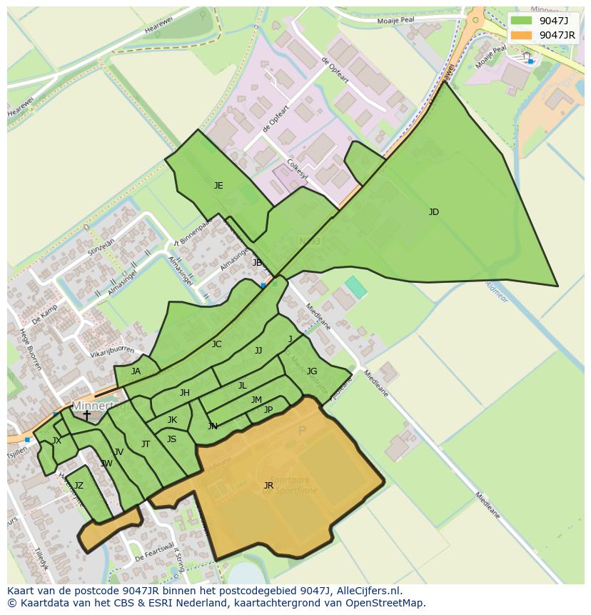 Afbeelding van het postcodegebied 9047 JR op de kaart.