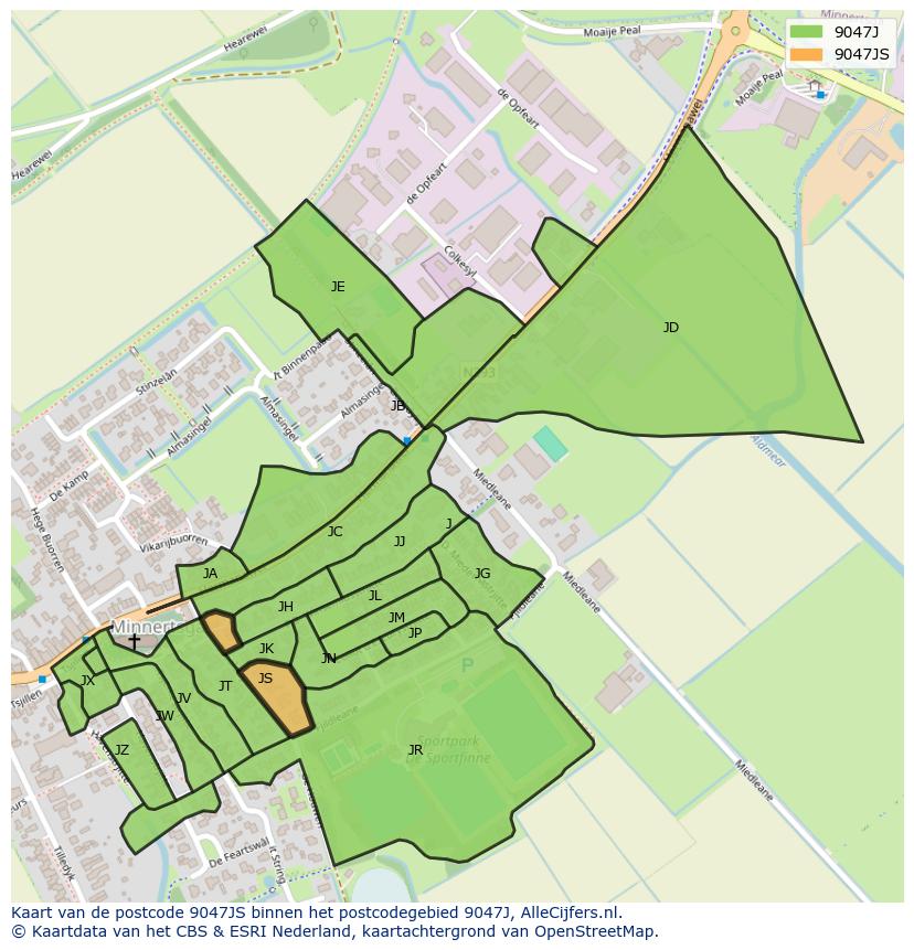 Afbeelding van het postcodegebied 9047 JS op de kaart.