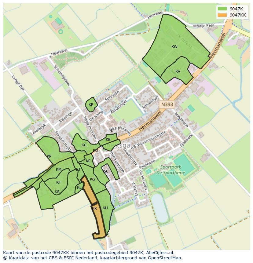 Afbeelding van het postcodegebied 9047 KK op de kaart.