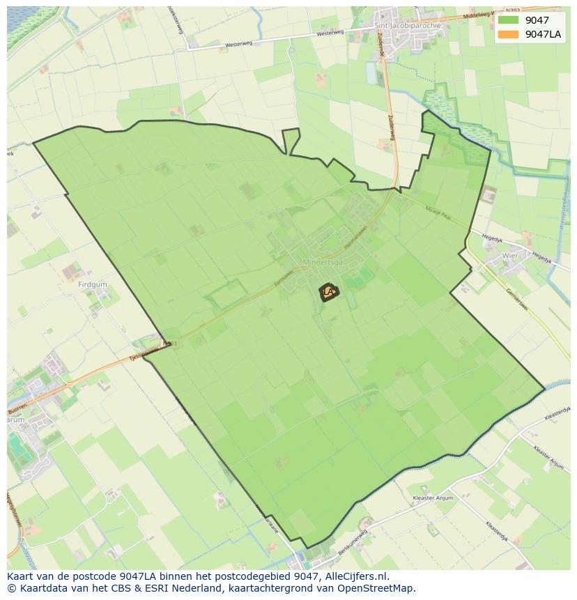 Afbeelding van het postcodegebied 9047 LA op de kaart.