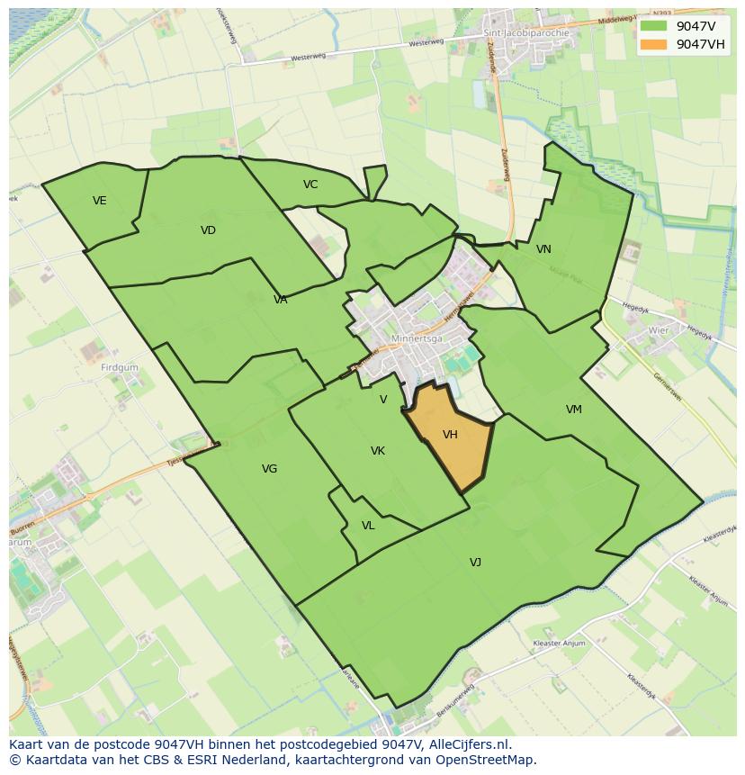 Afbeelding van het postcodegebied 9047 VH op de kaart.