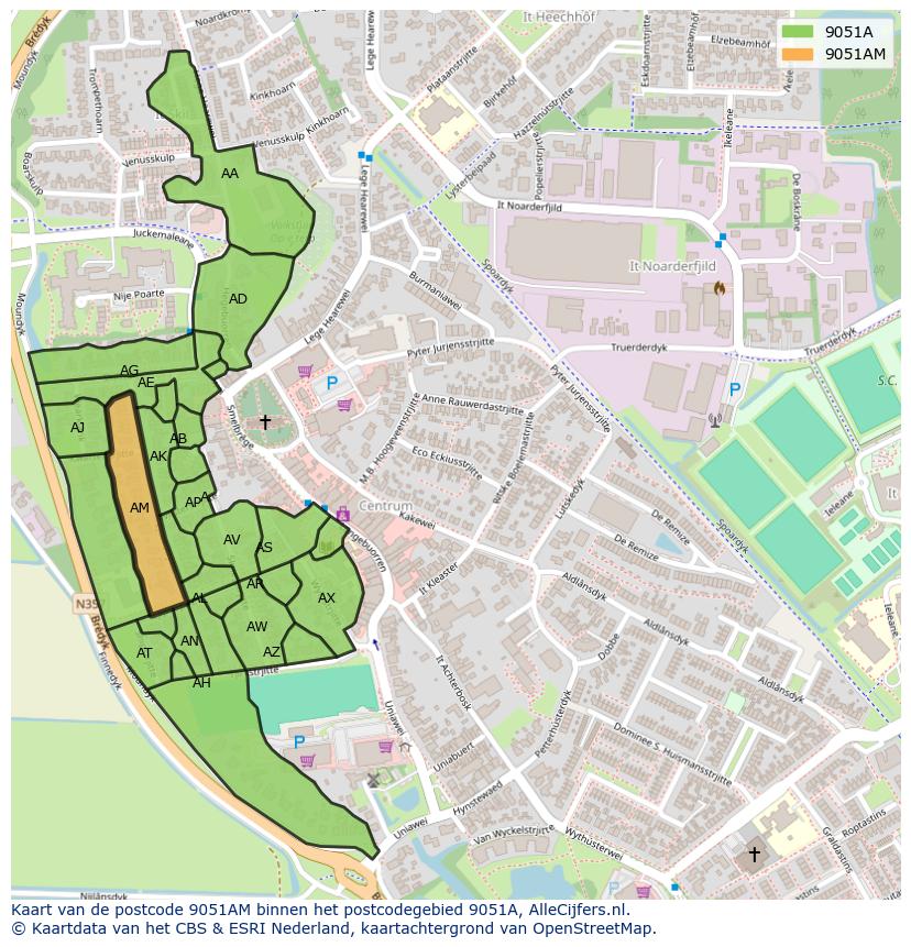 Afbeelding van het postcodegebied 9051 AM op de kaart.