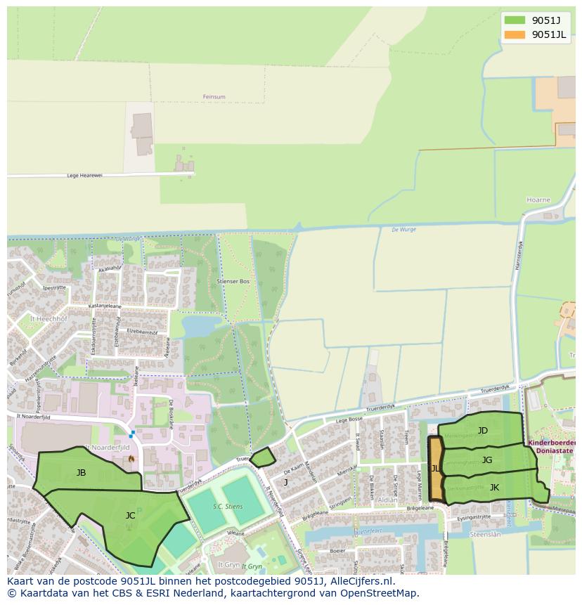 Afbeelding van het postcodegebied 9051 JL op de kaart.
