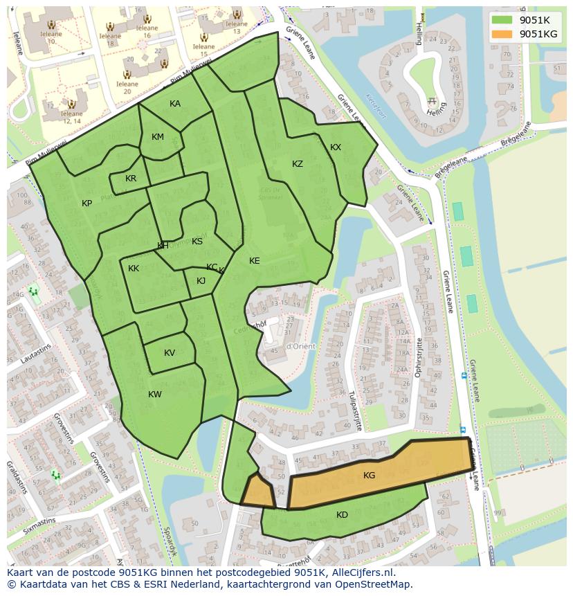 Afbeelding van het postcodegebied 9051 KG op de kaart.