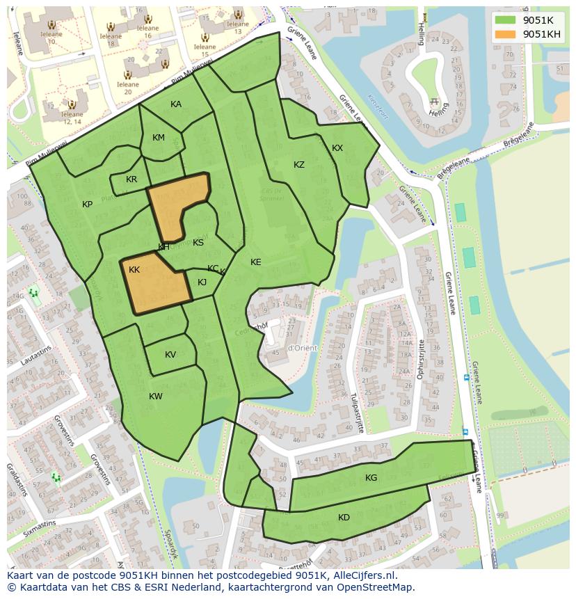 Afbeelding van het postcodegebied 9051 KH op de kaart.