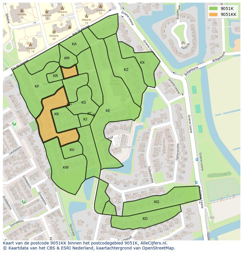 Afbeelding van het postcodegebied 9051 KK op de kaart.