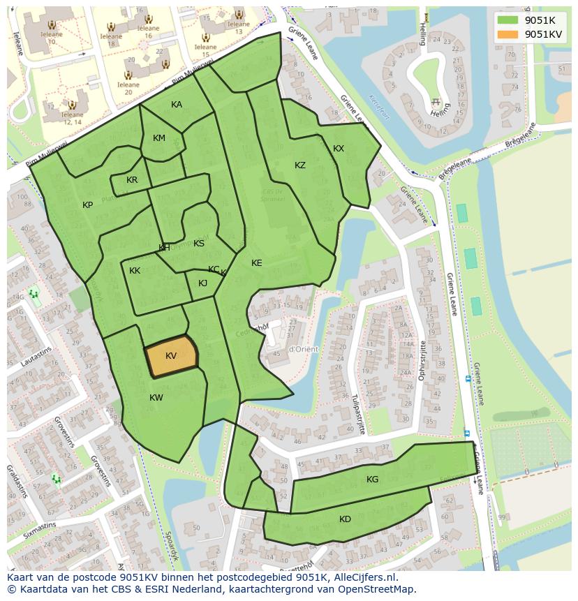 Afbeelding van het postcodegebied 9051 KV op de kaart.