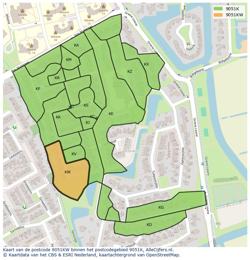 Afbeelding van het postcodegebied 9051 KW op de kaart.
