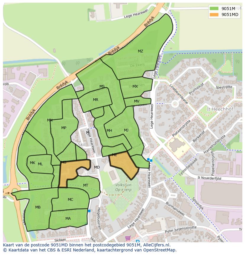 Afbeelding van het postcodegebied 9051 MD op de kaart.