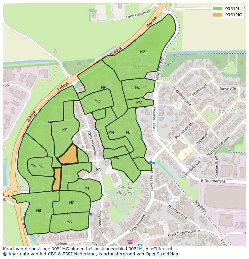 Afbeelding van het postcodegebied 9051 MG op de kaart.