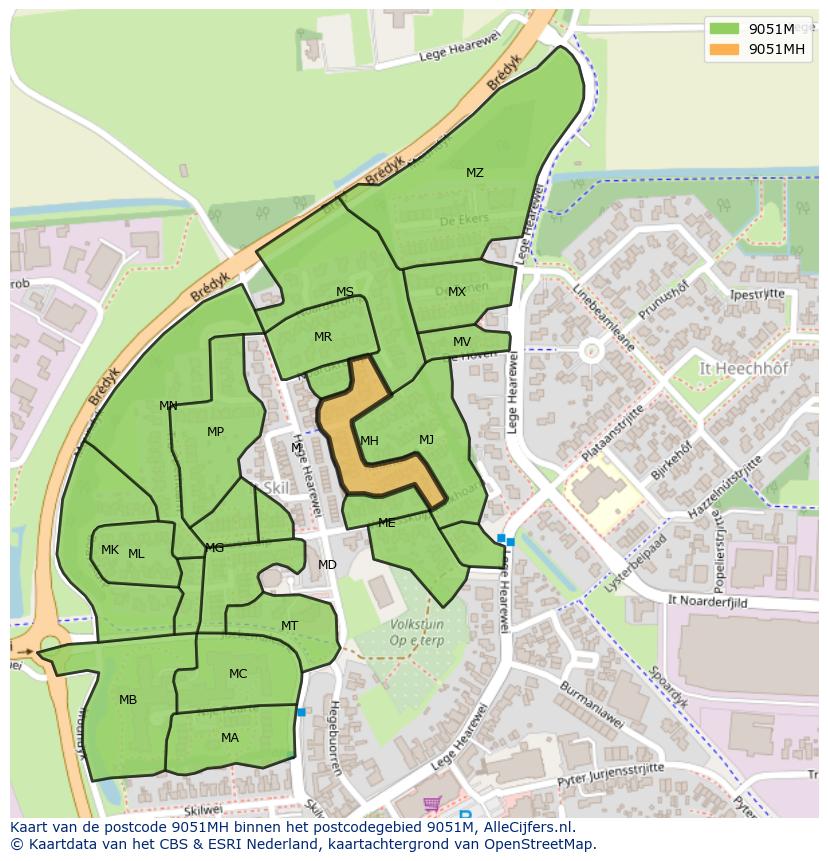Afbeelding van het postcodegebied 9051 MH op de kaart.