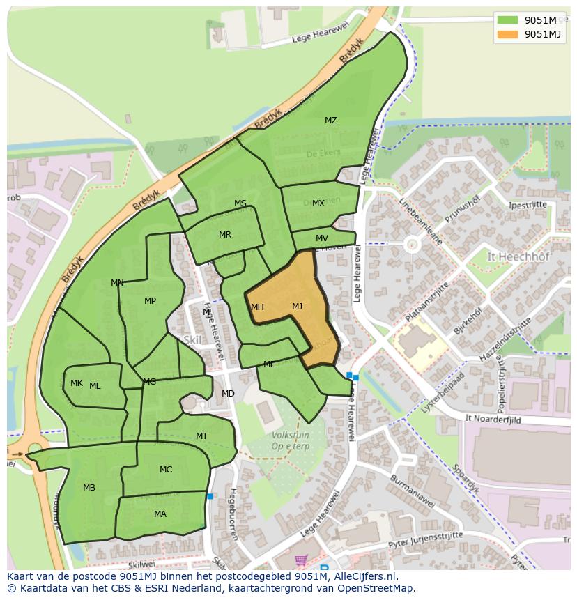 Afbeelding van het postcodegebied 9051 MJ op de kaart.