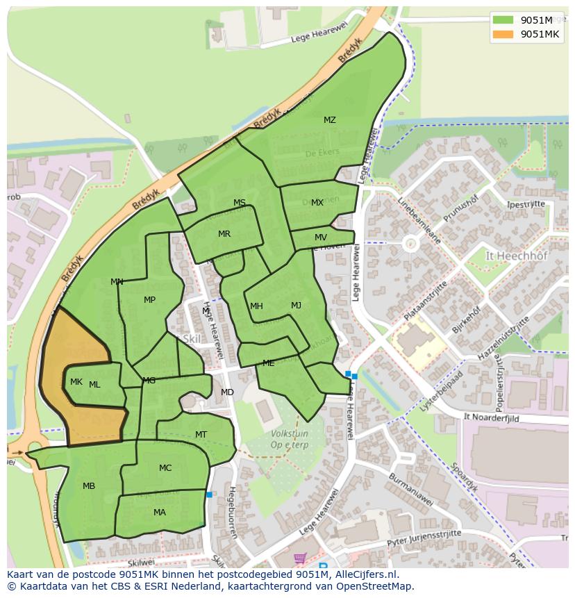 Afbeelding van het postcodegebied 9051 MK op de kaart.