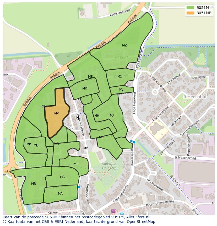 Afbeelding van het postcodegebied 9051 MP op de kaart.