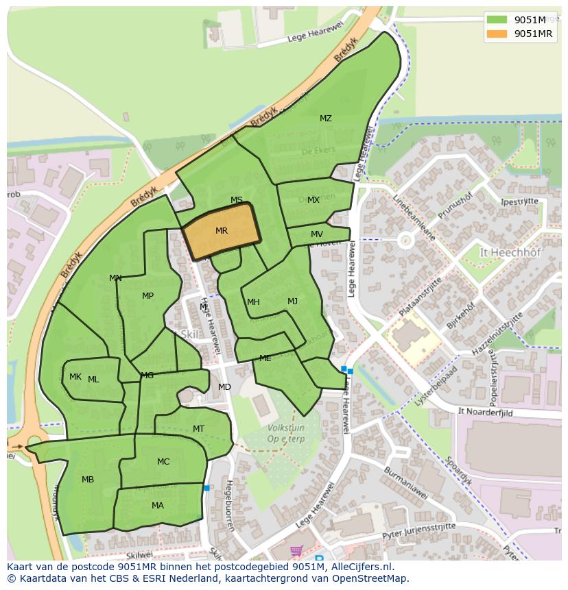 Afbeelding van het postcodegebied 9051 MR op de kaart.