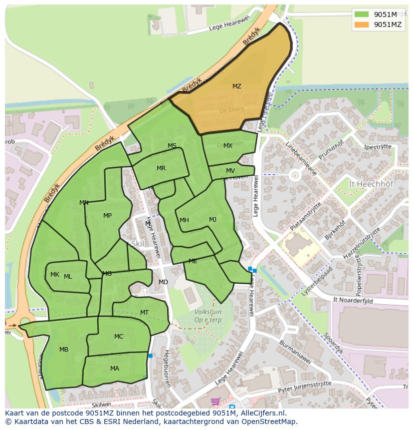 Afbeelding van het postcodegebied 9051 MZ op de kaart.