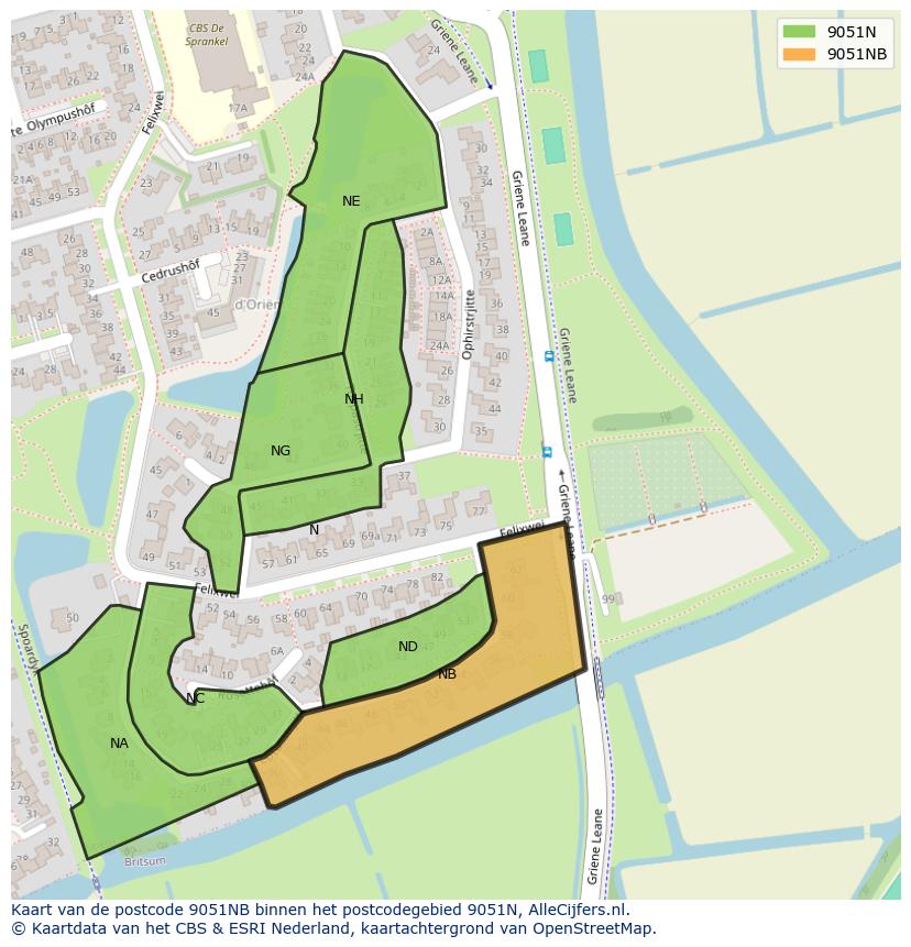 Afbeelding van het postcodegebied 9051 NB op de kaart.