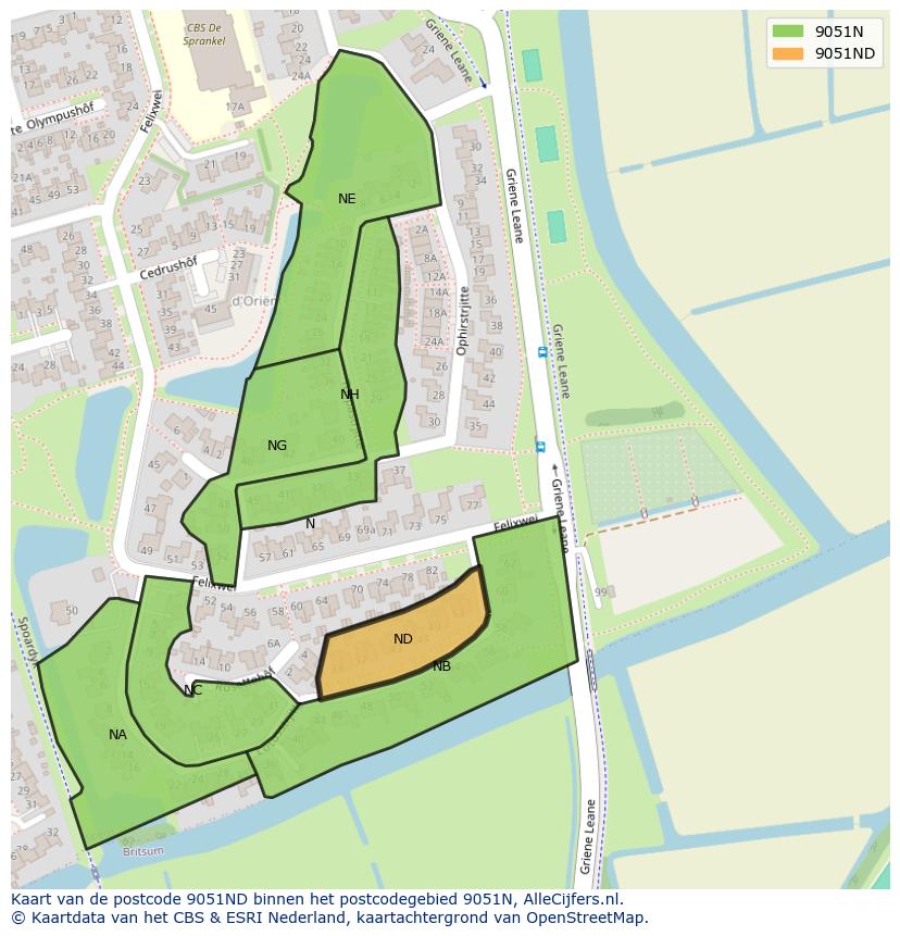 Afbeelding van het postcodegebied 9051 ND op de kaart.