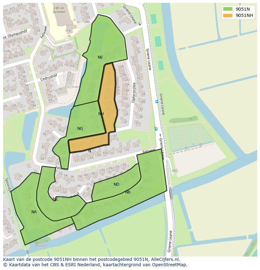 Afbeelding van het postcodegebied 9051 NH op de kaart.
