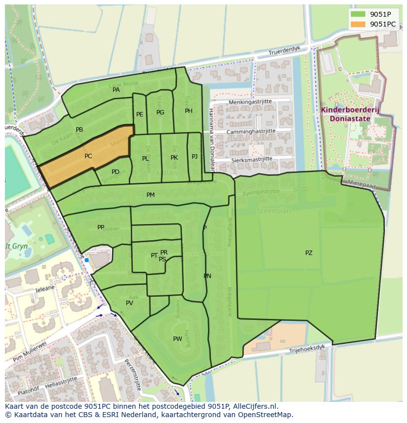 Afbeelding van het postcodegebied 9051 PC op de kaart.