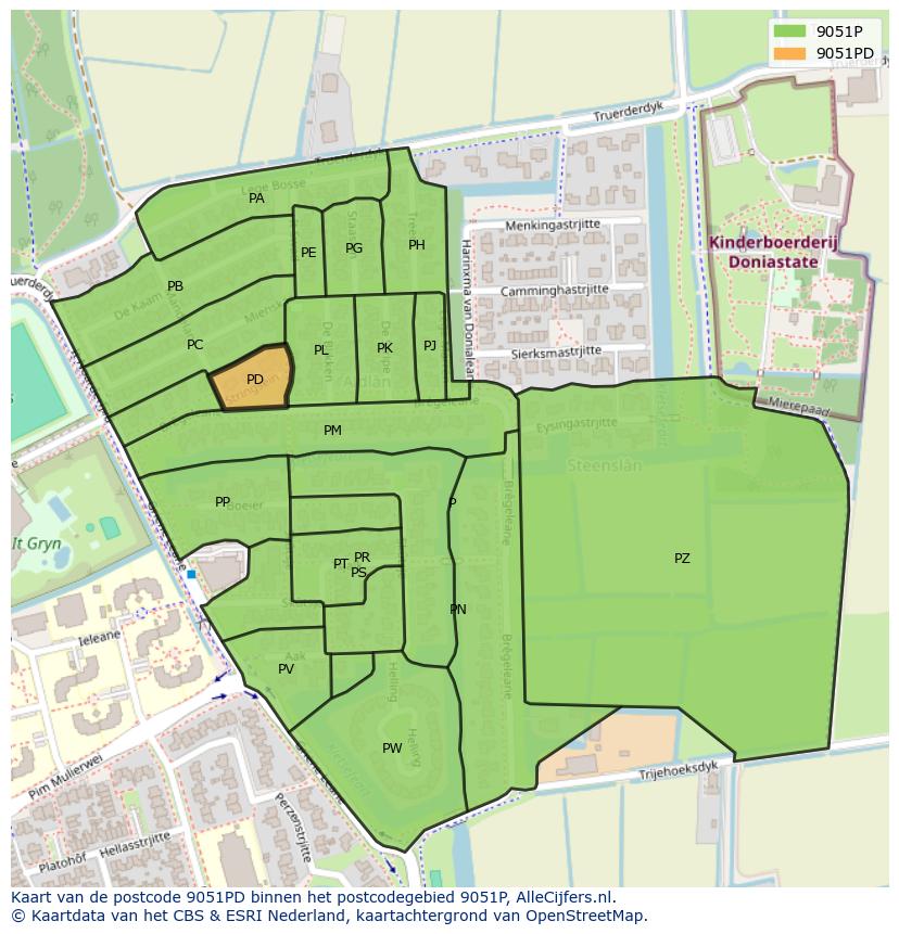 Afbeelding van het postcodegebied 9051 PD op de kaart.