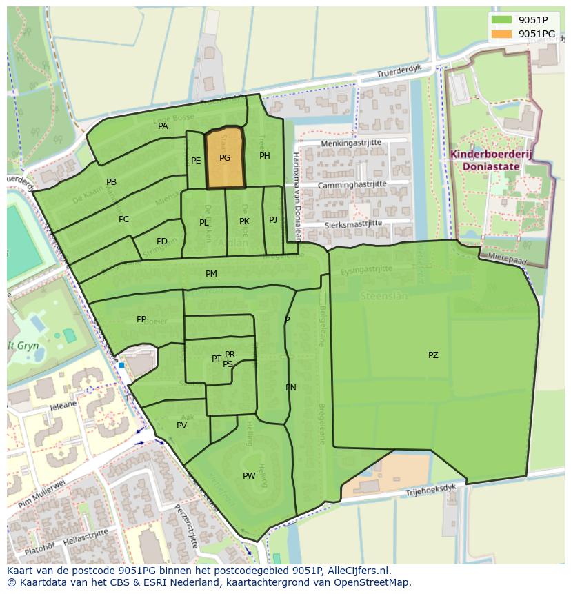 Afbeelding van het postcodegebied 9051 PG op de kaart.