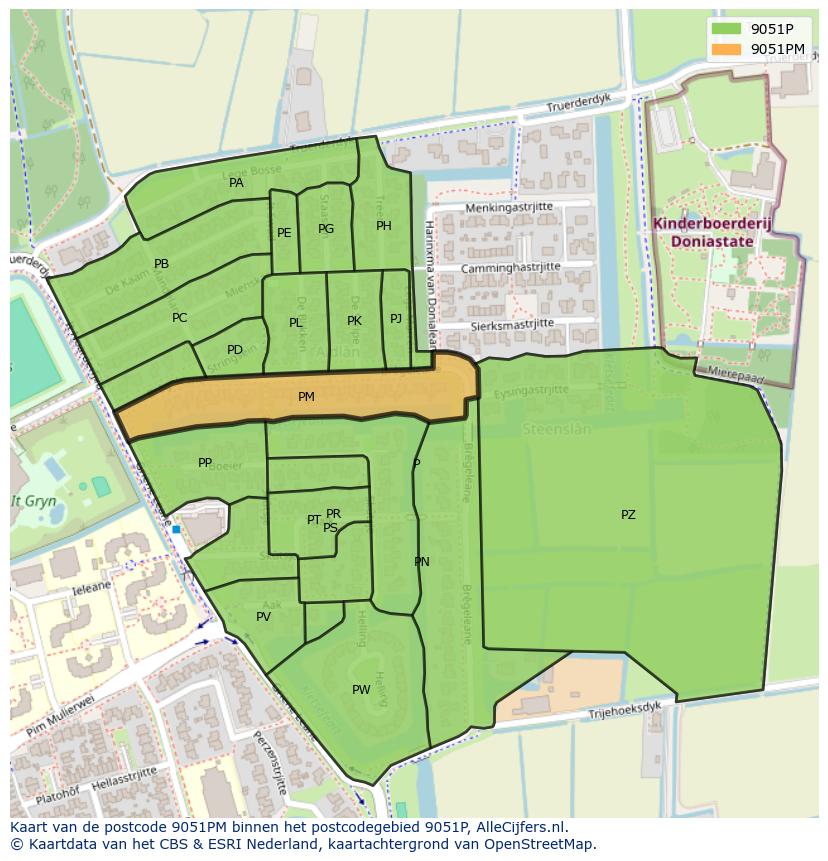 Afbeelding van het postcodegebied 9051 PM op de kaart.