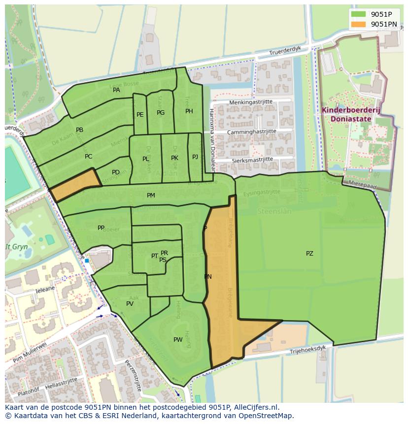 Afbeelding van het postcodegebied 9051 PN op de kaart.