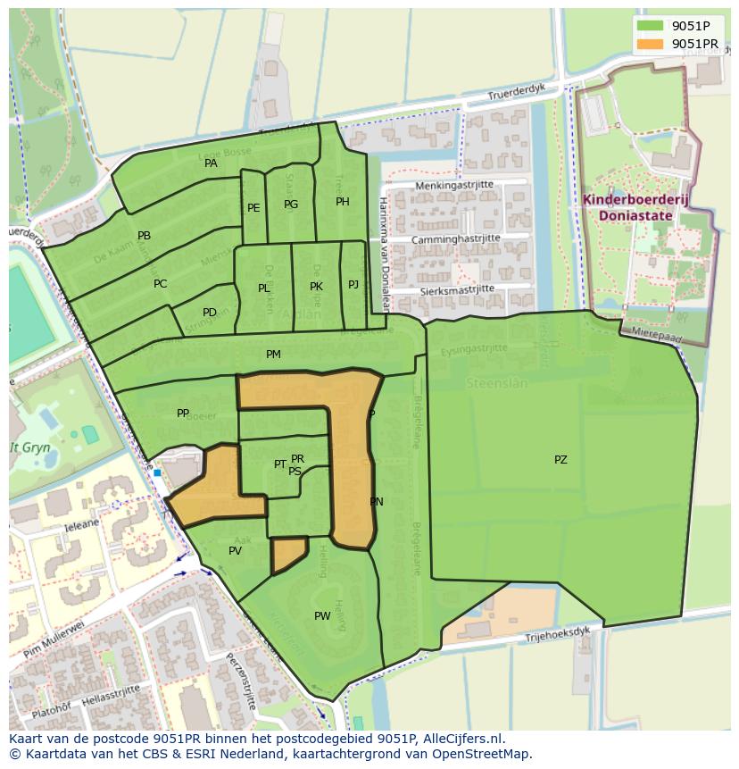 Afbeelding van het postcodegebied 9051 PR op de kaart.