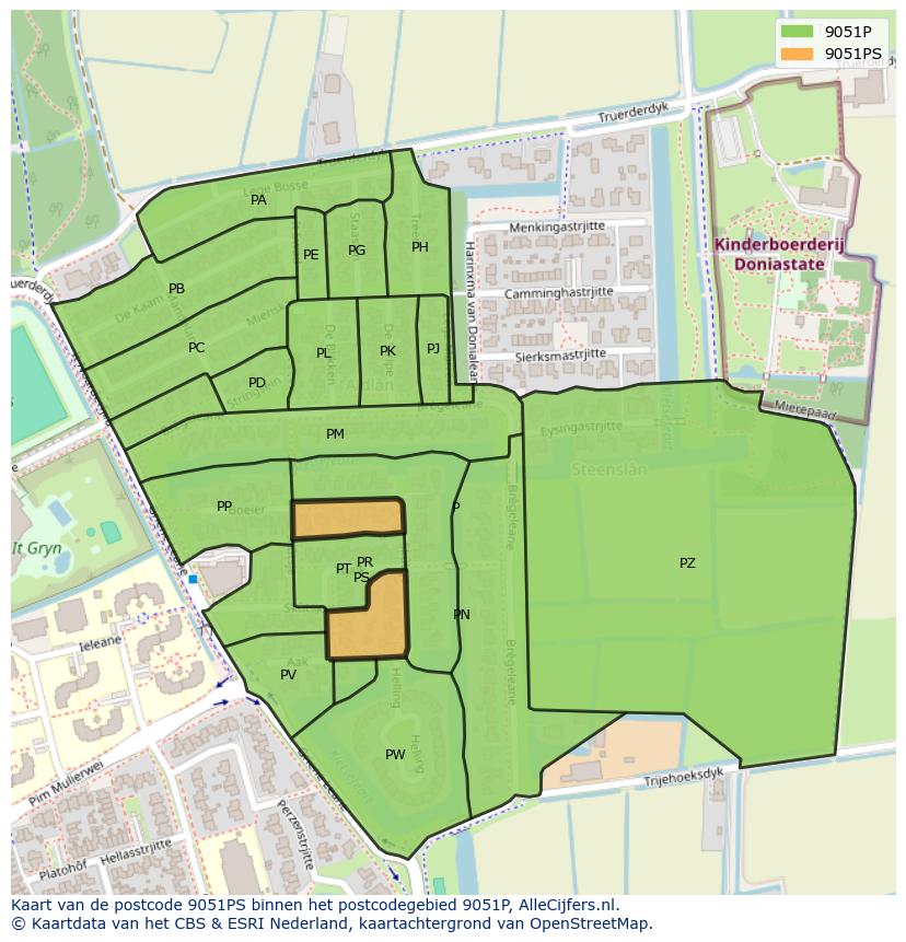 Afbeelding van het postcodegebied 9051 PS op de kaart.