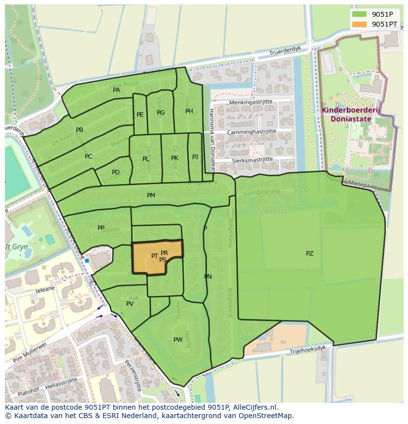 Afbeelding van het postcodegebied 9051 PT op de kaart.