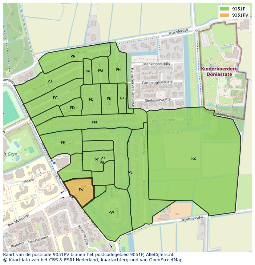 Afbeelding van het postcodegebied 9051 PV op de kaart.