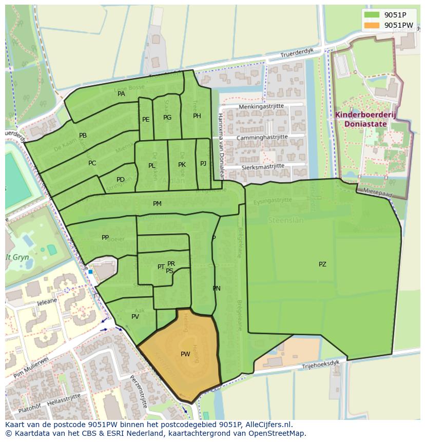 Afbeelding van het postcodegebied 9051 PW op de kaart.