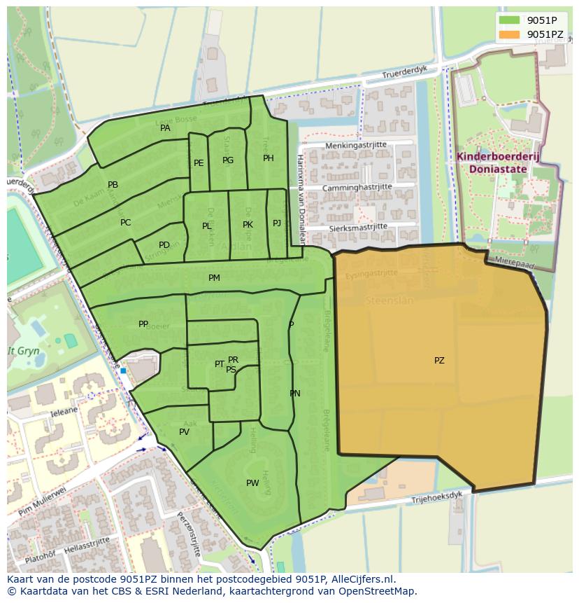 Afbeelding van het postcodegebied 9051 PZ op de kaart.