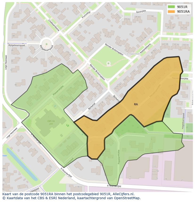 Afbeelding van het postcodegebied 9051 RA op de kaart.