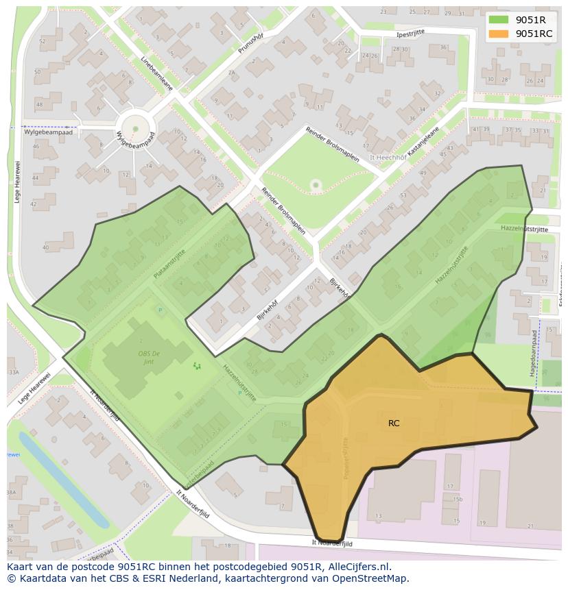 Afbeelding van het postcodegebied 9051 RC op de kaart.