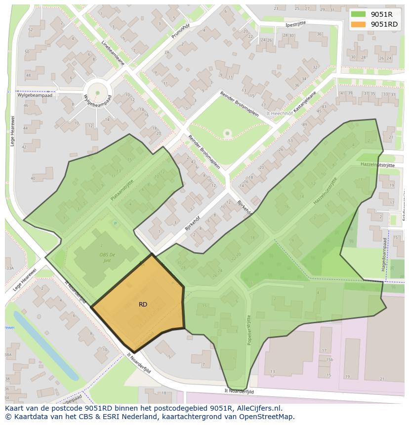 Afbeelding van het postcodegebied 9051 RD op de kaart.