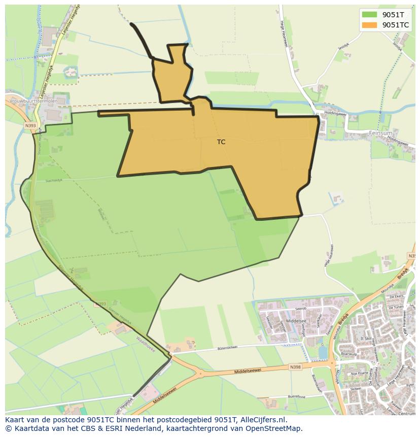 Afbeelding van het postcodegebied 9051 TC op de kaart.