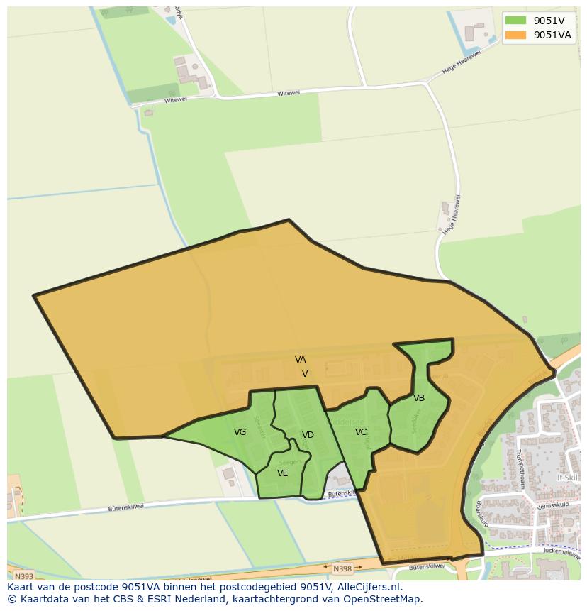 Afbeelding van het postcodegebied 9051 VA op de kaart.