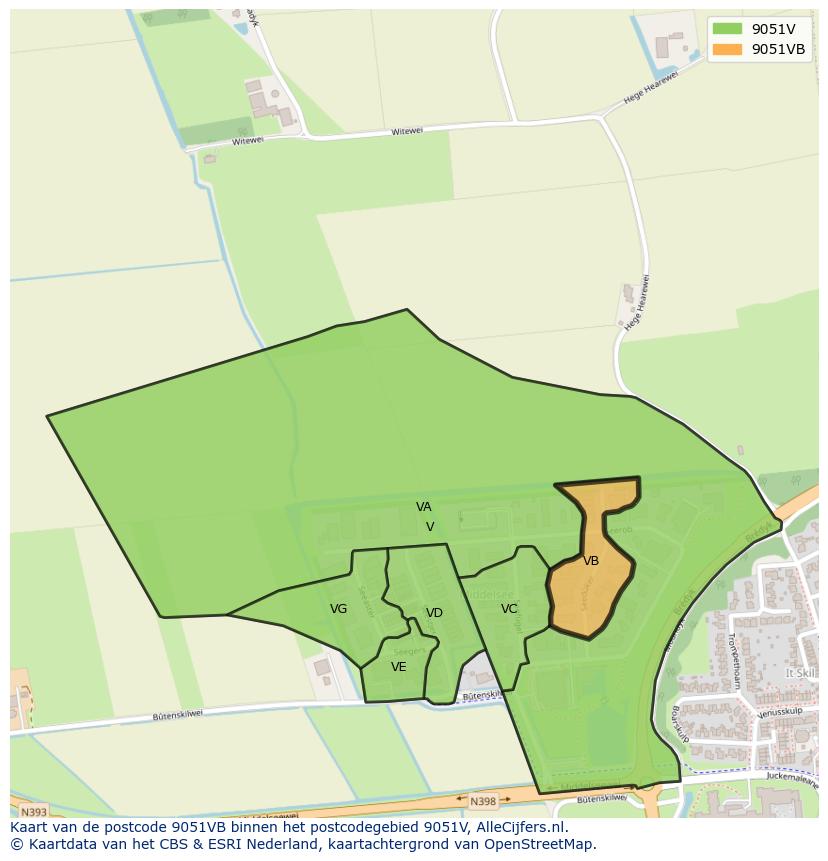 Afbeelding van het postcodegebied 9051 VB op de kaart.