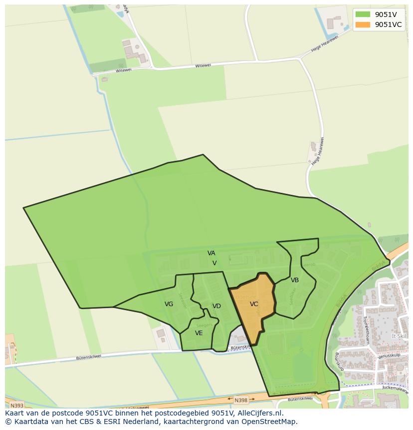 Afbeelding van het postcodegebied 9051 VC op de kaart.
