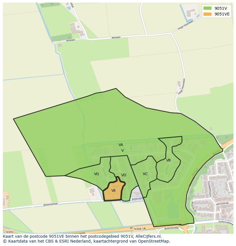 Afbeelding van het postcodegebied 9051 VE op de kaart.
