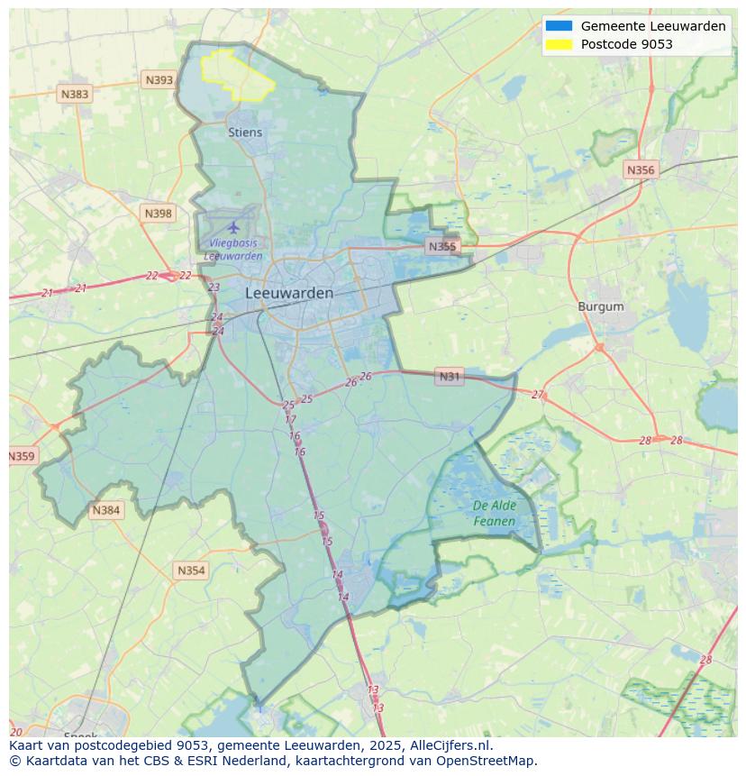 Afbeelding van het postcodegebied 9053 op de kaart.