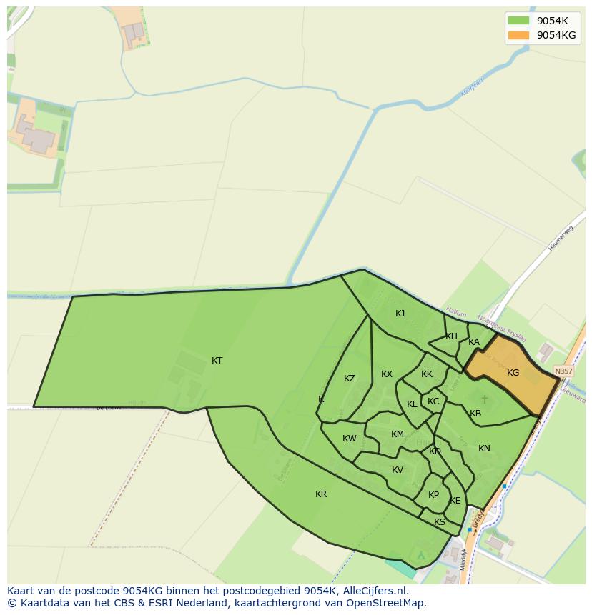 Afbeelding van het postcodegebied 9054 KG op de kaart.