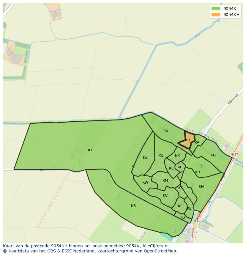 Afbeelding van het postcodegebied 9054 KH op de kaart.