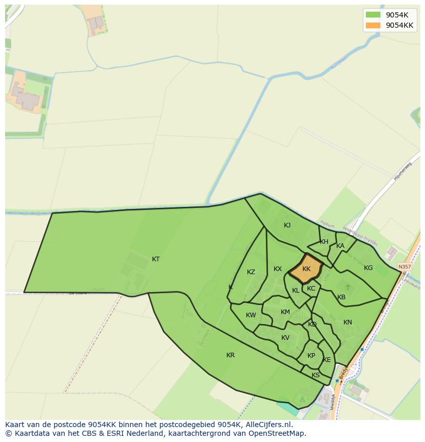 Afbeelding van het postcodegebied 9054 KK op de kaart.