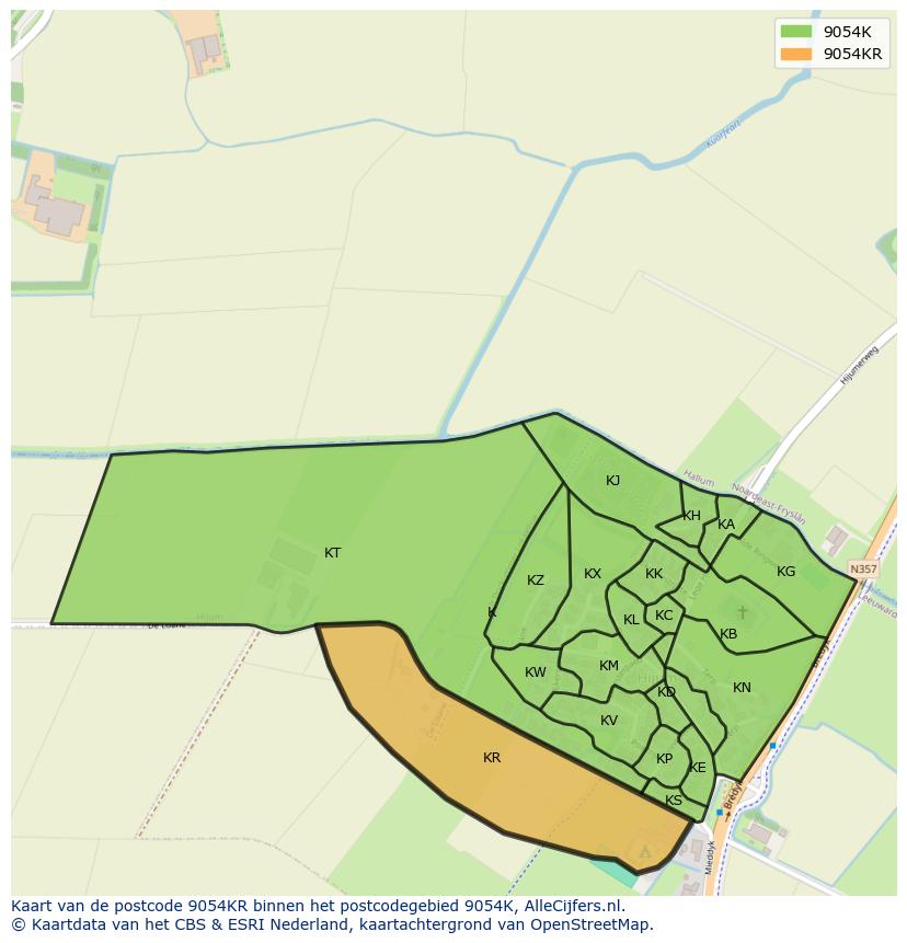 Afbeelding van het postcodegebied 9054 KR op de kaart.